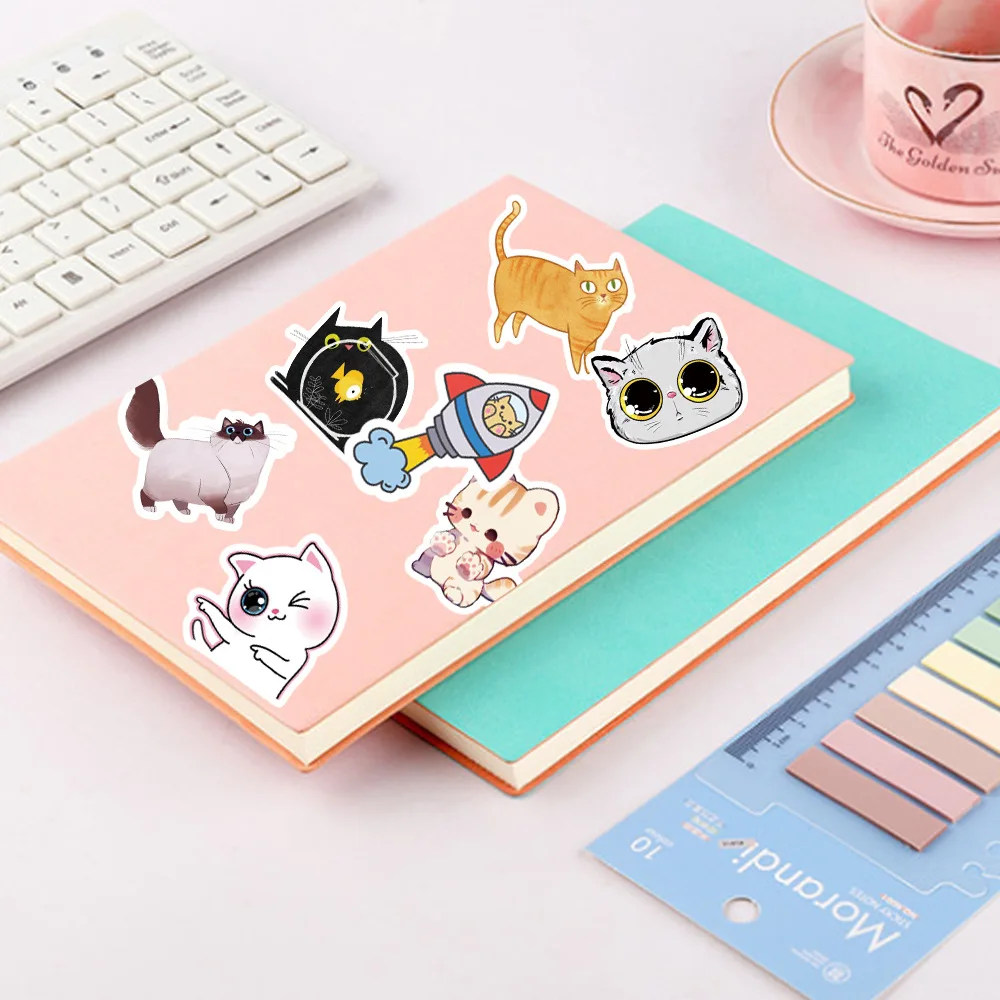 50pcs Lovely Cat Stickers Laptop Phone Case Water Bottle Guitar Fridge Cute Animal Vinyl Decal for Kids Gift Waterproof