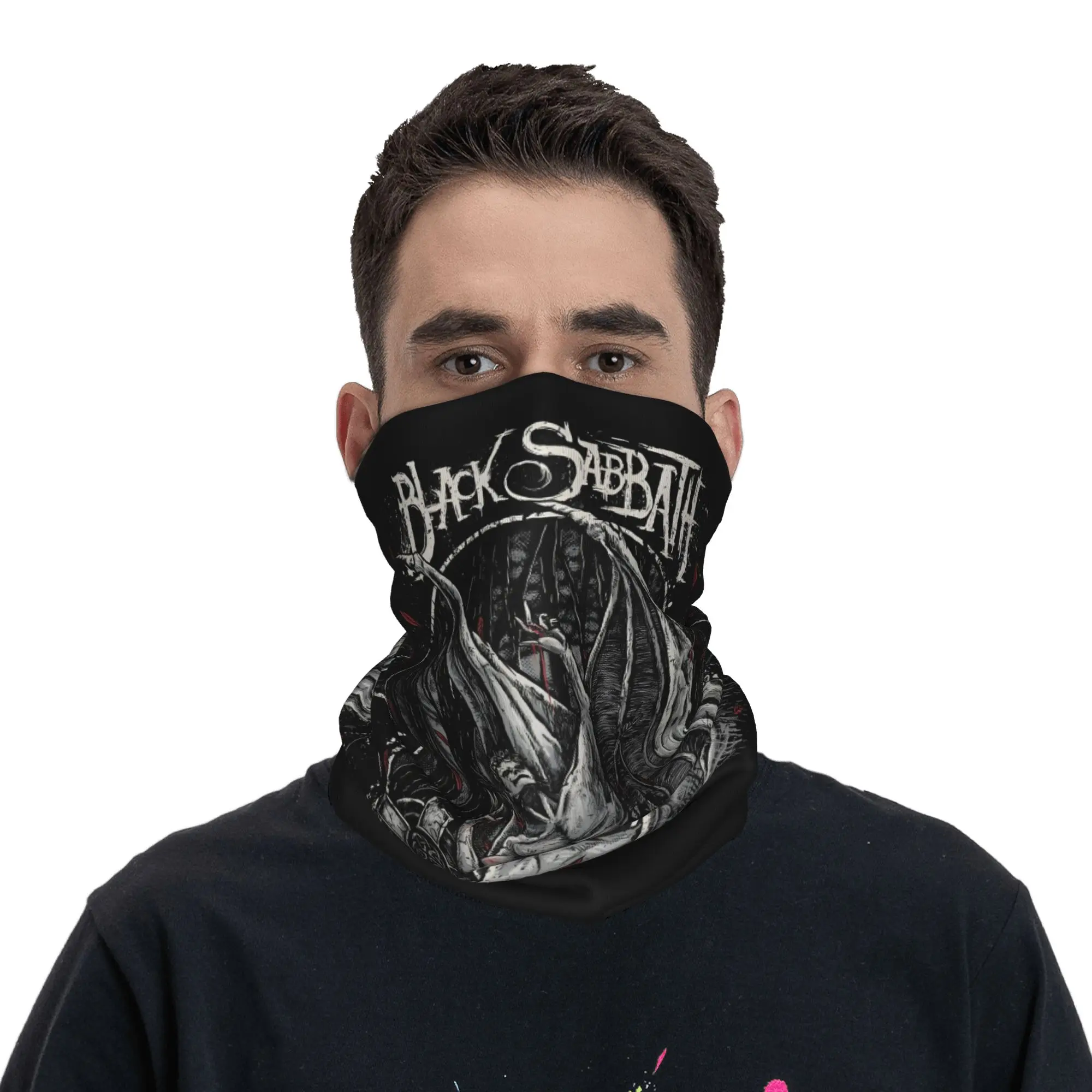 Custom S-Sabbathed Heavy Metal Neck Gaiter Men Women UV Protection Winter Rock Metal Music Bandana Scarf for Hiking