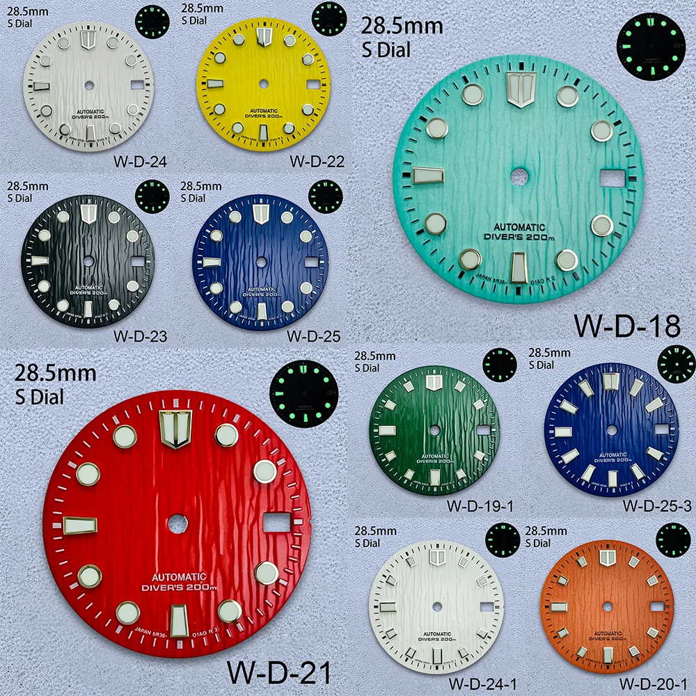 

28.5mm S Logo Glacier Dial Fit NH35/NH36/4R/7S Japanese Movement C3 Green Luminous High-Quality Watch Modification Accessories