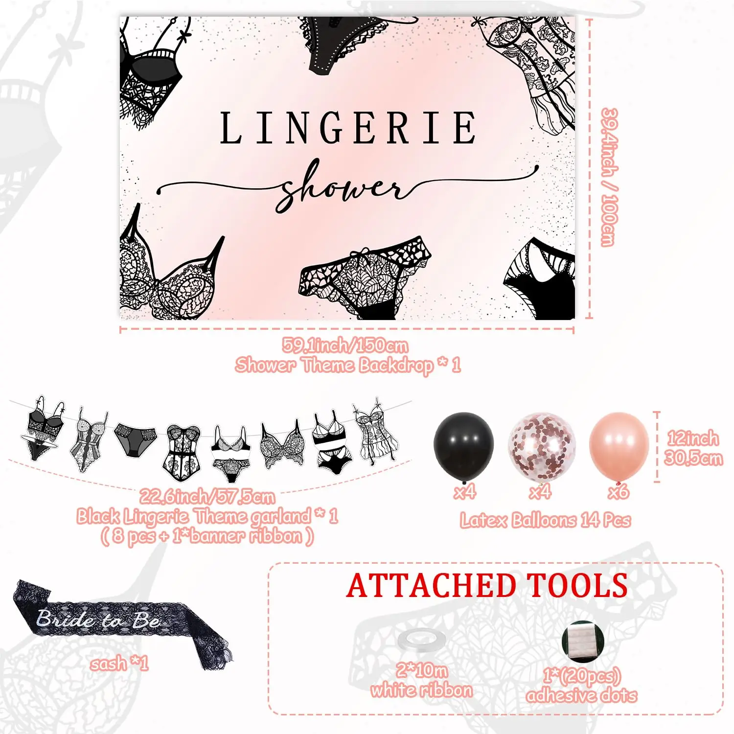 Kreat4joy Lingerie Party Decorations, Bras and Panties Backdrop Banner Underwear Bridal Shower Lace Bride to Be Sash