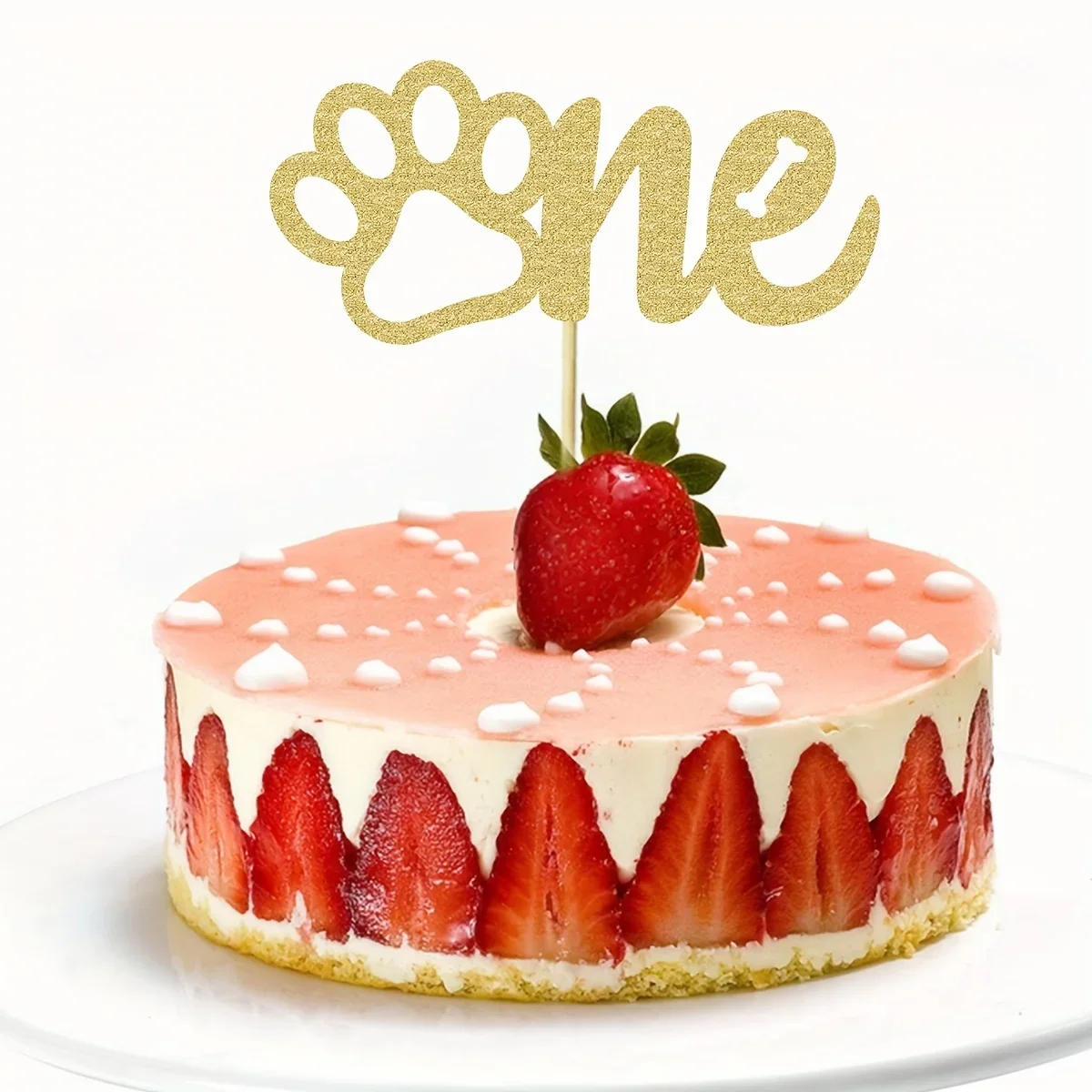 1PC Gold Sparkling Cake Topper Golden Glitter 1st Birthday Dog Paw Cake Choose Let\'s Pawty Theme Baby Gift Party