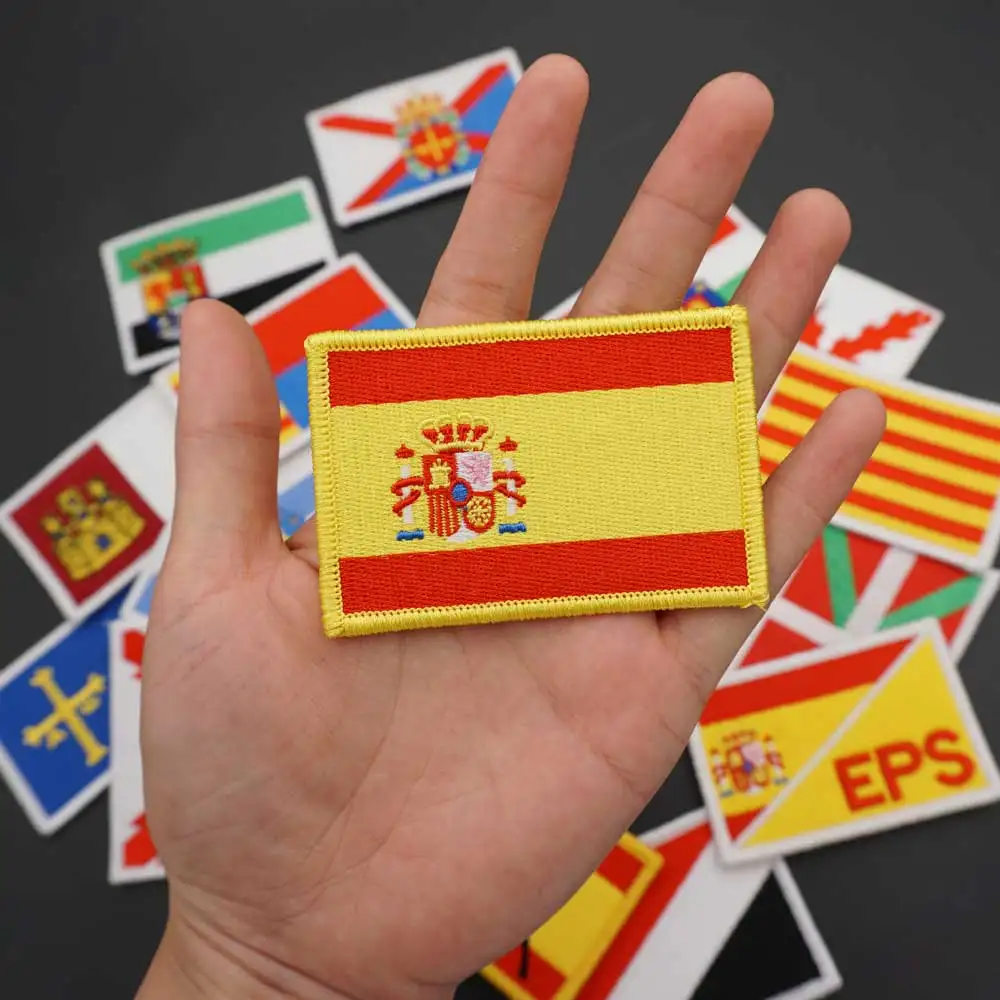 Spain Flag Embroidery Patches Andalucía Sevilla Military Badge with Hook&Loop Backing for Clothes Hat Accessories