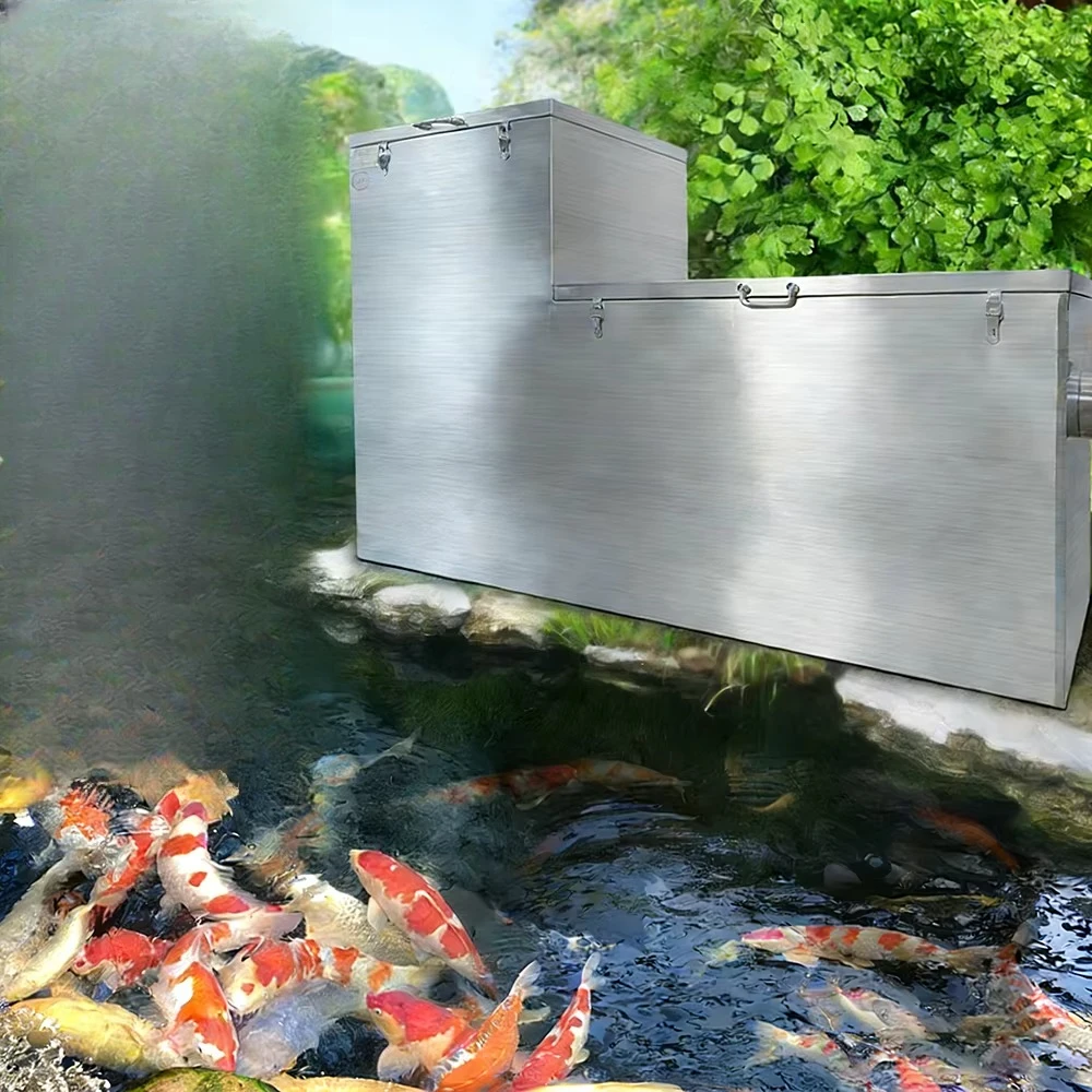RUNNCHI SQ-880 Automatic 304 Stainless Steel 1496L Koi Pond Filter System with Easy Clean Feature for Outdoor Use