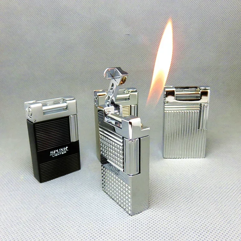 SPUNK-Sandwheel Metal Lighter, Outdoor Windproof Cigarette Lighter, Angled Fire Butane Gas Lighter, Men's Gift Series