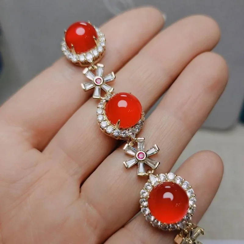 

Natural Ice Color Inlaid Chalcedony High Ice Red Agate Women's Exquisite Bracelet