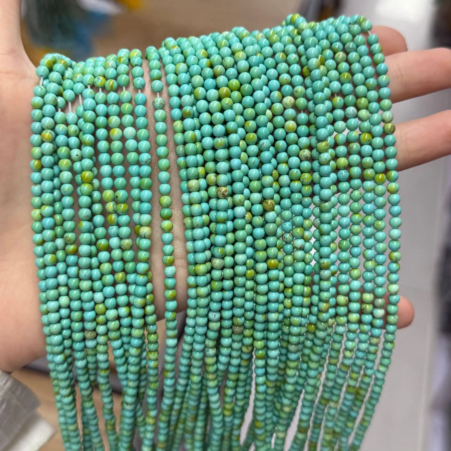 2-4Mm Natural Stone Optimization Green Turquoise Round Beads Loose Beads DIY Necklace Bracelet  Wholesale
