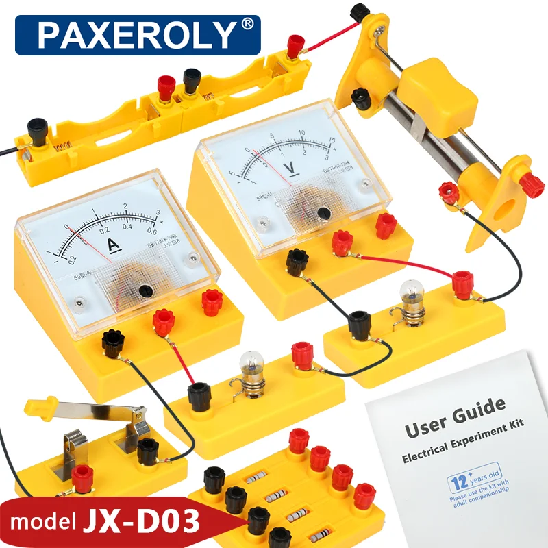 Kit de aprendizaje de circuito eléctrico, ayuda para la enseñanza de experimentos eléctricos de física, amperímetro, voltímetro, resistencia