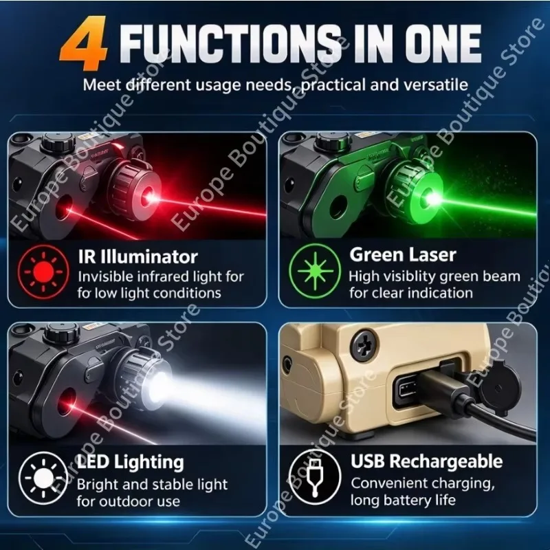 Nylon Optical Sight Box, Red & Green Optical Locator with Rechargeable Battery & Light, Universal Rail Toy Blaster Attachment