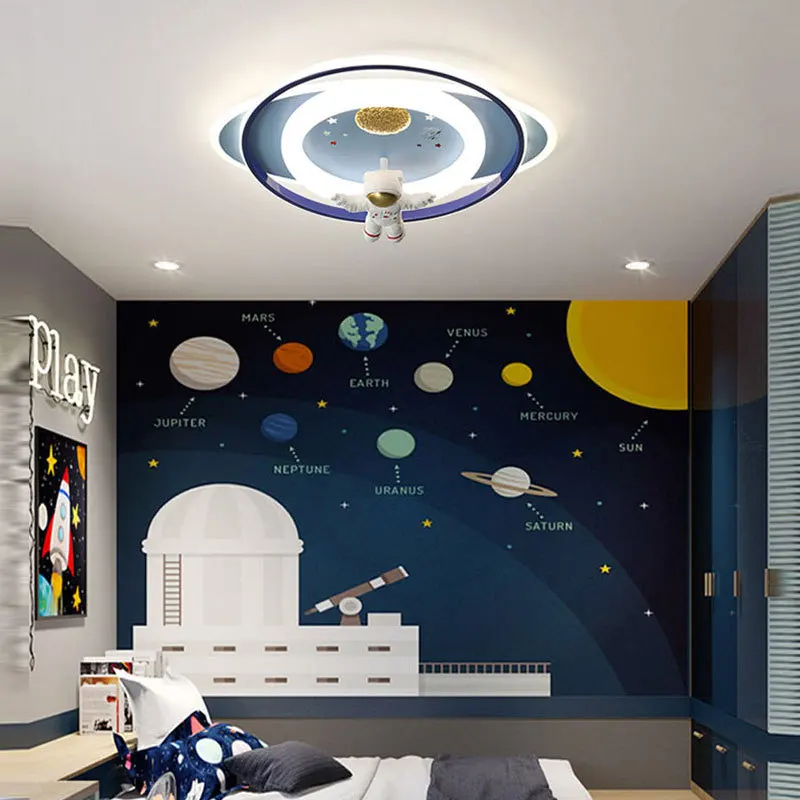 Imagem -02 - Astronauta Astronauta Foguete e Coelho Lâmpada do Teto Meninos e Meninas Bedroom Light Kids Room Luminaire Princess Room Light 2024