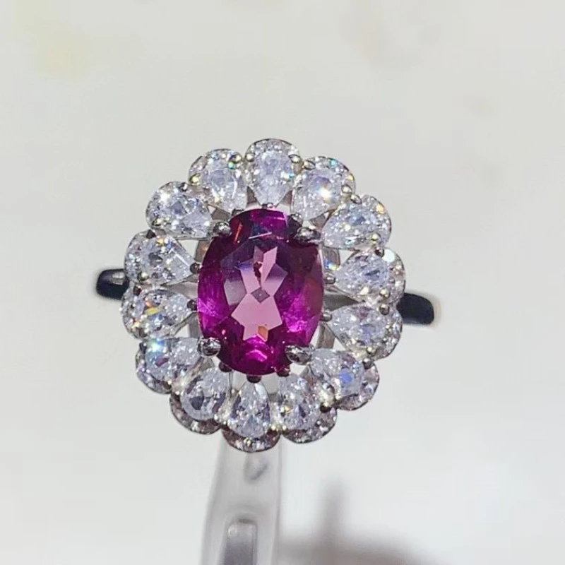 

Сверкающее кольцо из серебра 925 пробы с натуральным гранатом 6х8 мм, 1 карат, с сертификатом, подлинное ювелирное изделие из пиропового граната