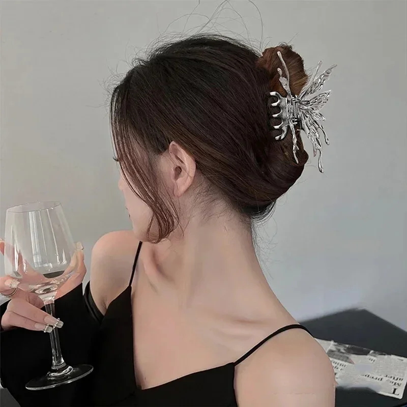 Large Butterfly Hair Clamps Claw Clips for Women Pleated Silver Color Cross Geometric Hairpins Girls Fashion Barrette Headdress image 5