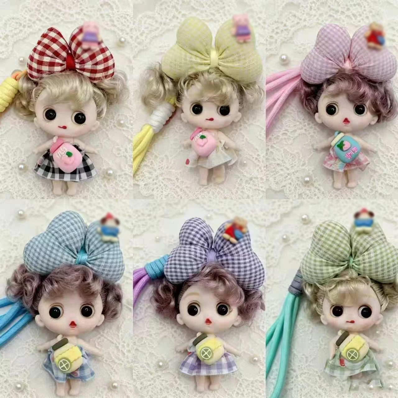 Mini Curly Hair Doll Keychain Pendant Sweet Cute Girls Princesses Dress Up Toy Joints Moveable Fashion Makeup Doll Bag Charms