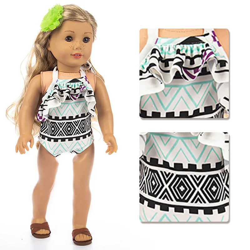 Cute Swimming Suit For 18Inch American Doll Bohemia Print Doll Swimsuit Clothes For 43Cm Newborn Baby Doll Kids Gift. ﻿