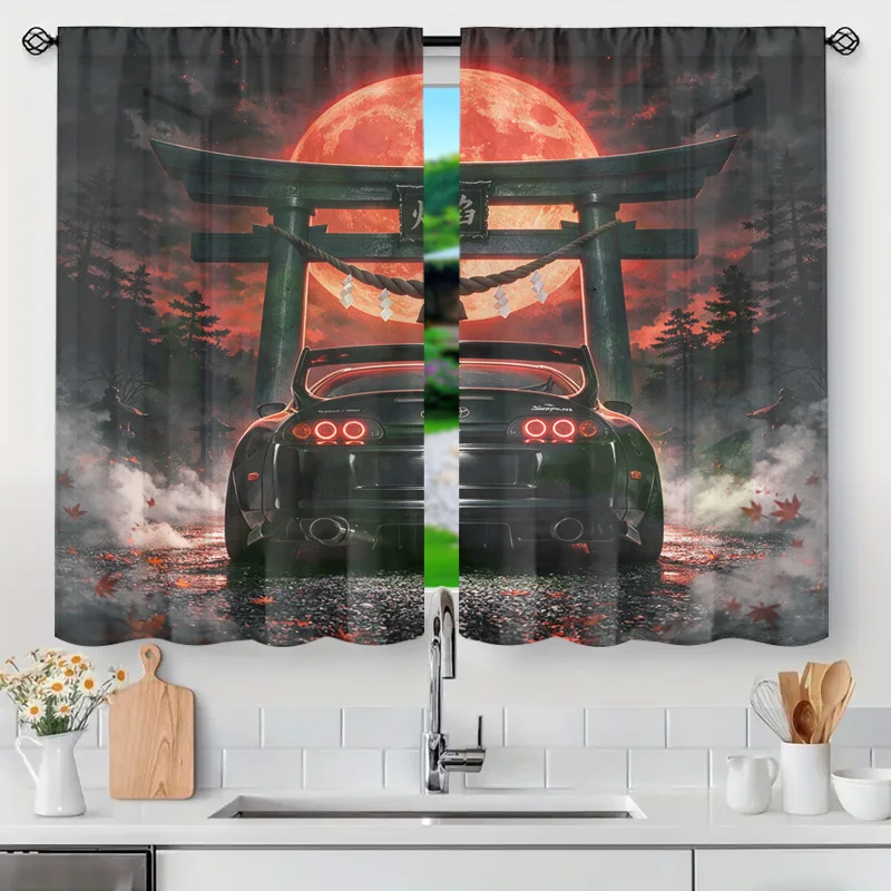 Anime Japanese Torii Gate Car Window Curtain Dramatic Red Sunset JDM Vehicle Style Home Decoration Fabric Window Treatment