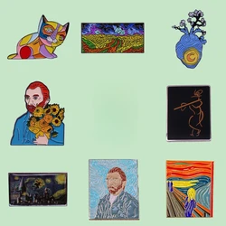 Classics Art Figures Van Gogh Heart Oil Painting Enamel Pin Metal Brooches for Backpack Badge Lapel Pin Gifts Drop Shipping