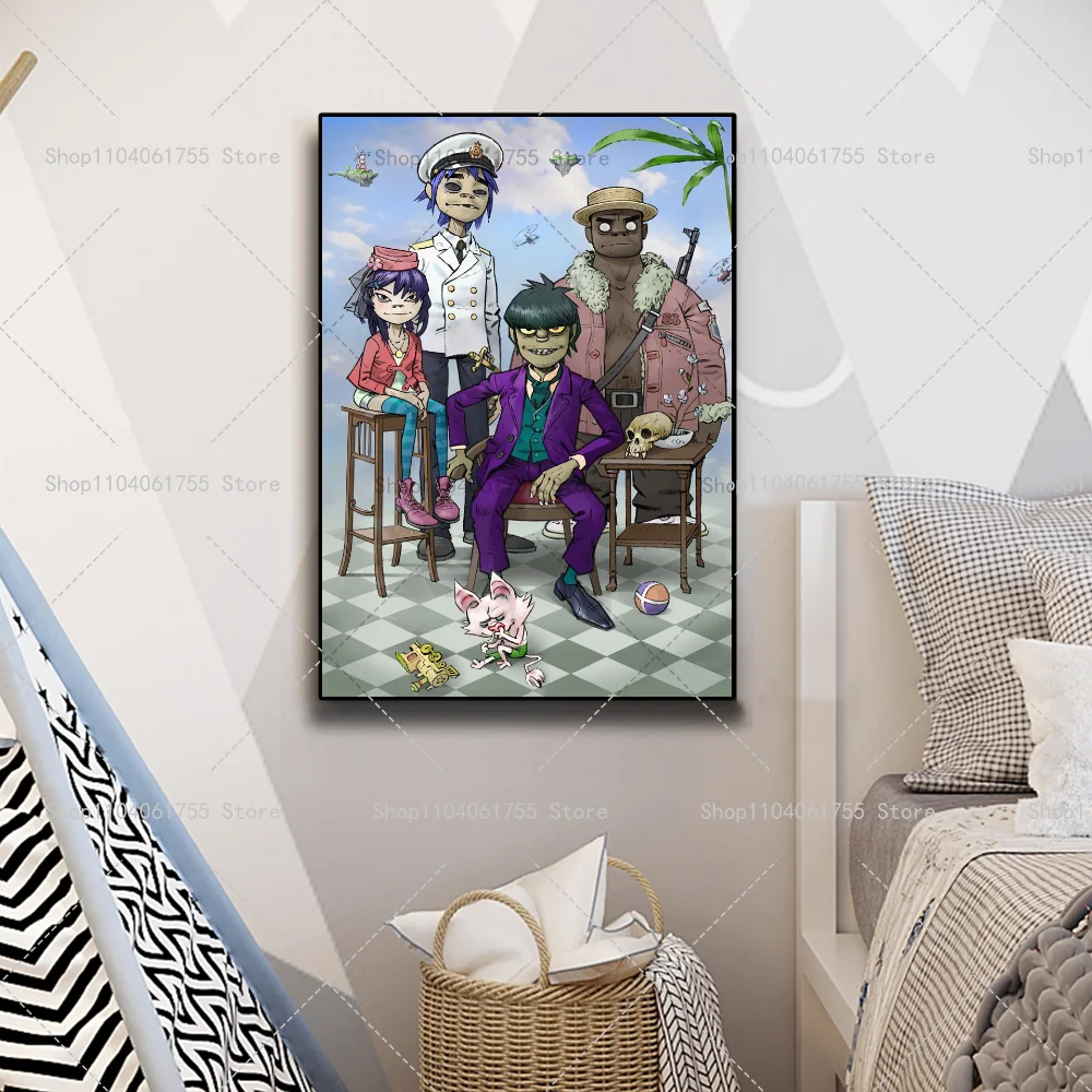 1PC Band Gorillaz Poster Self-adhesive Art Waterproof Paper Sticker Coffee House Bar Room Wall Decor
