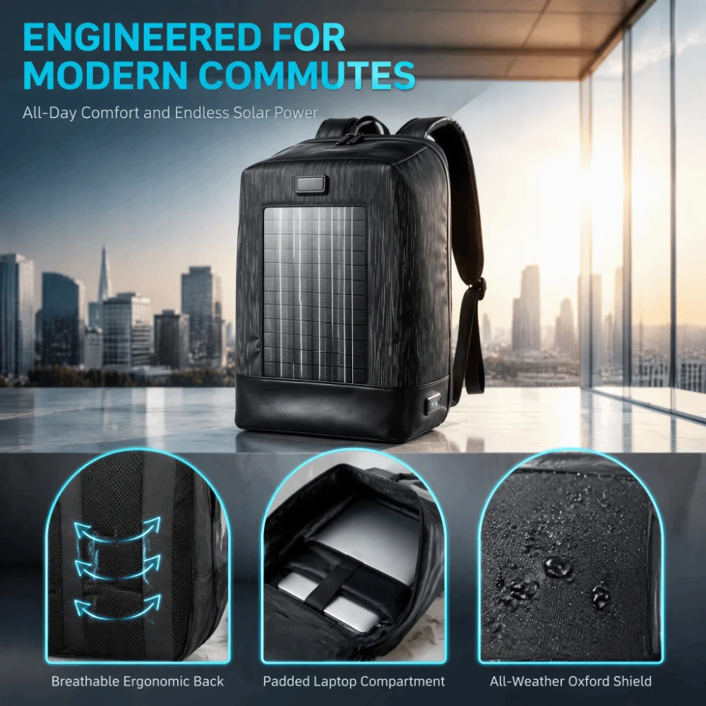 Large Capacity Solar Backpack Wear Resistant Built In USB Ports Travel Backpack Solar Powered Waterproof Men Backpack Outdoor
