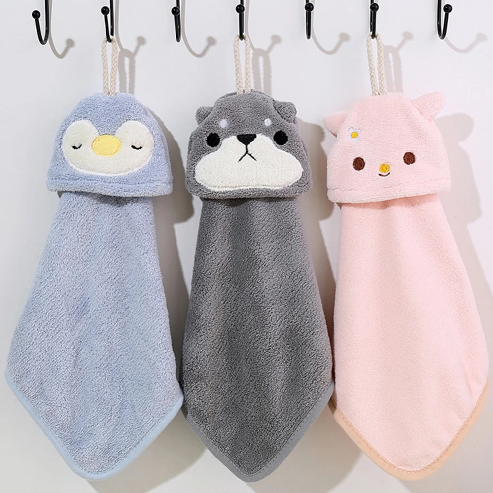 1pc Cute Cat Kitchen Cleaning Towel Hanging Hand Towels Absorbent Dishcloths Coral Velvet Soft Cleaning Cloth Rag Kitchen Cloth