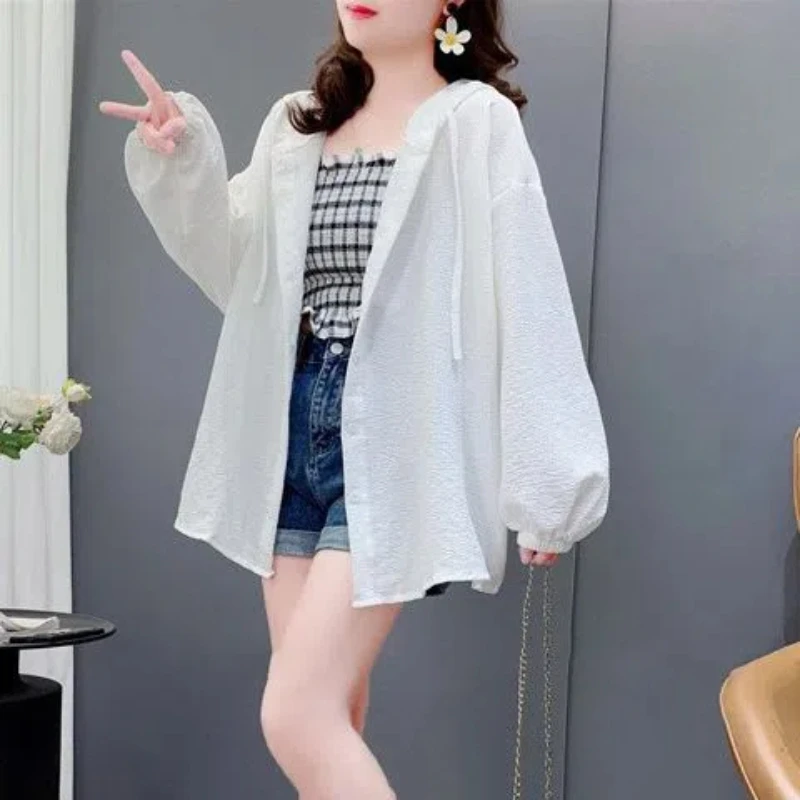 Korean 2024 Women\'s Summer New Splicing Hooded Button Fashion Solid Color Loose Minimalist Casual Long Sleeve Blouses Shirts