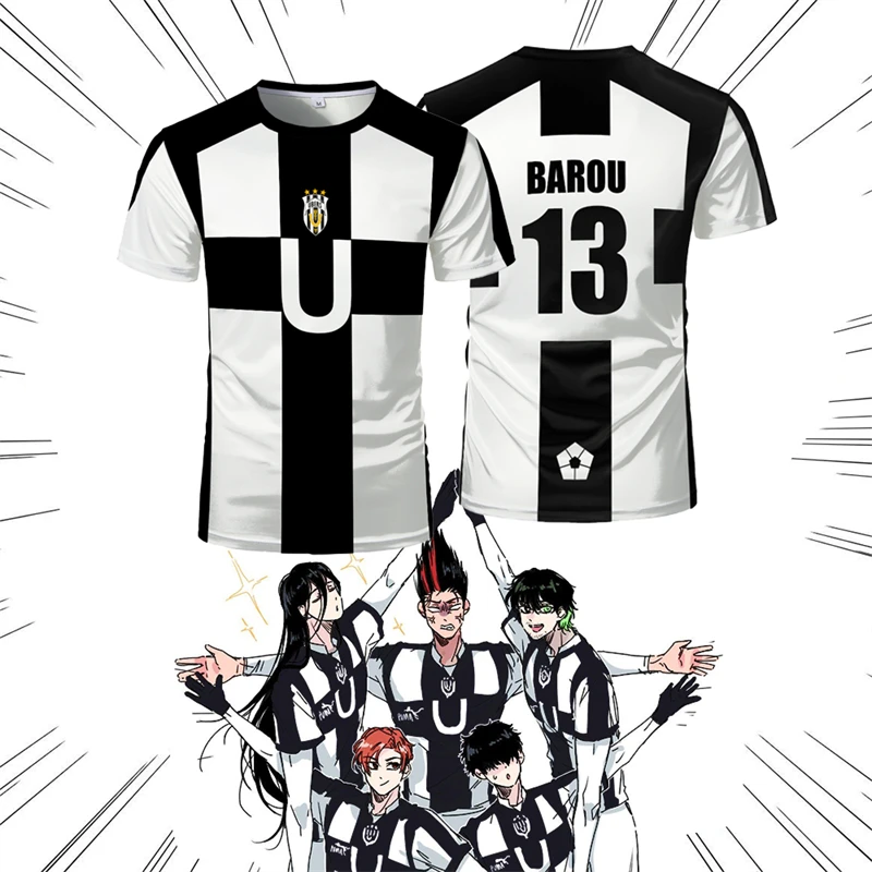 

Лето 2024, пять человек, узор VL Replica, аниме Uber Blue Lock, мужская футболка для косплея, футбольная майка для мини-футбола, футболка с индивидуальным именем и номером