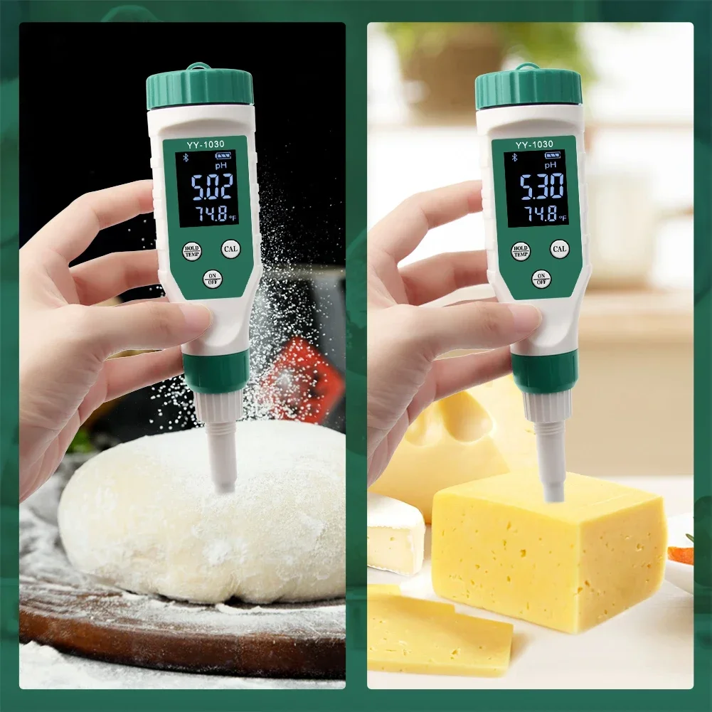 Digitals Bluetooth pH Meter  Food Aciditys Meter with Backlits LCD Displays and ATC for   Meatys, Cheeses ,Doughs