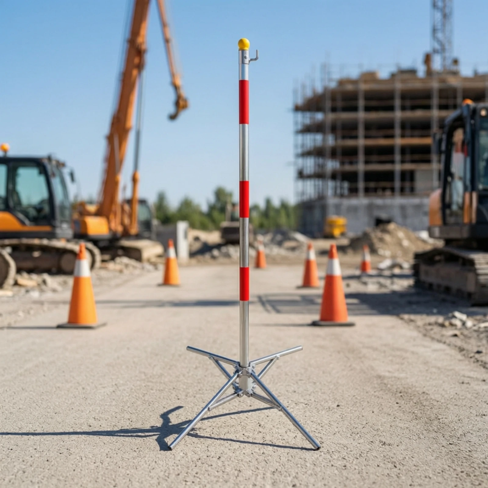 Freestanding Safety Barrier Post with Folding Base Quick-Deploy Umbrella-Base Safety Barrier Post Lightweight