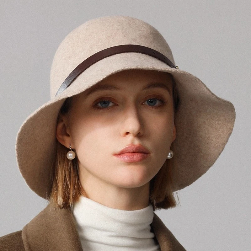 Winter Bucket Hat - Premium Wool, Packable, Black/White/Beige Colors, Women Warm Hat