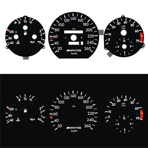 SD Motor O-H-L EL Glow Gauge 260 KM 7000 RPM for MB W124 W126 Black Panel White LightingM