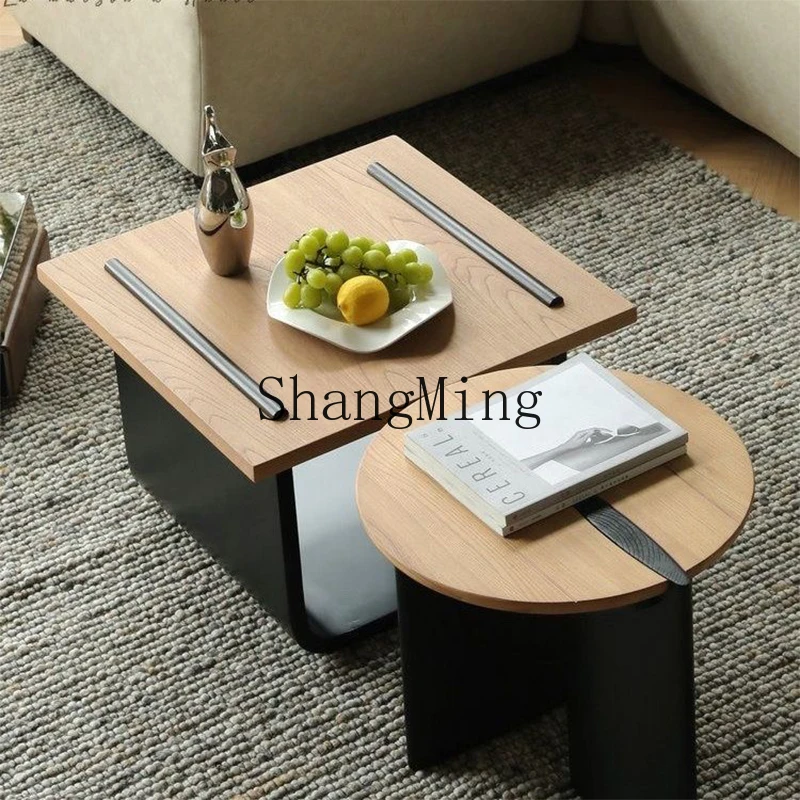 

LXY retro round coffee table combination small apartment living room solid wood tea table