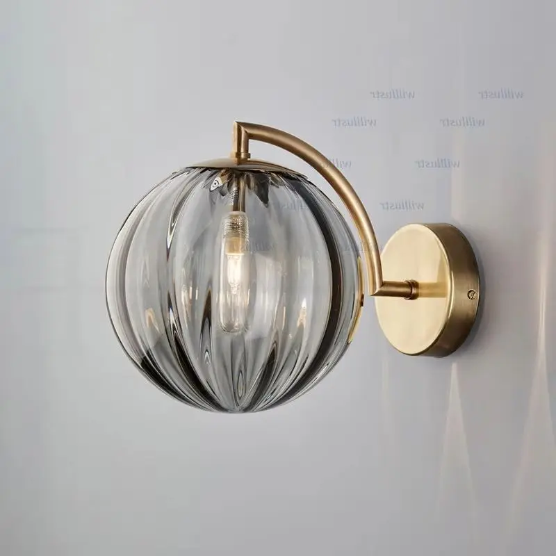 

Iron Glass Squash Wall Lamp Red Blue Gray Cognac Sconce Hotel Restaurant Cafe Bar Study Corridor Bedside Nordic Lighting