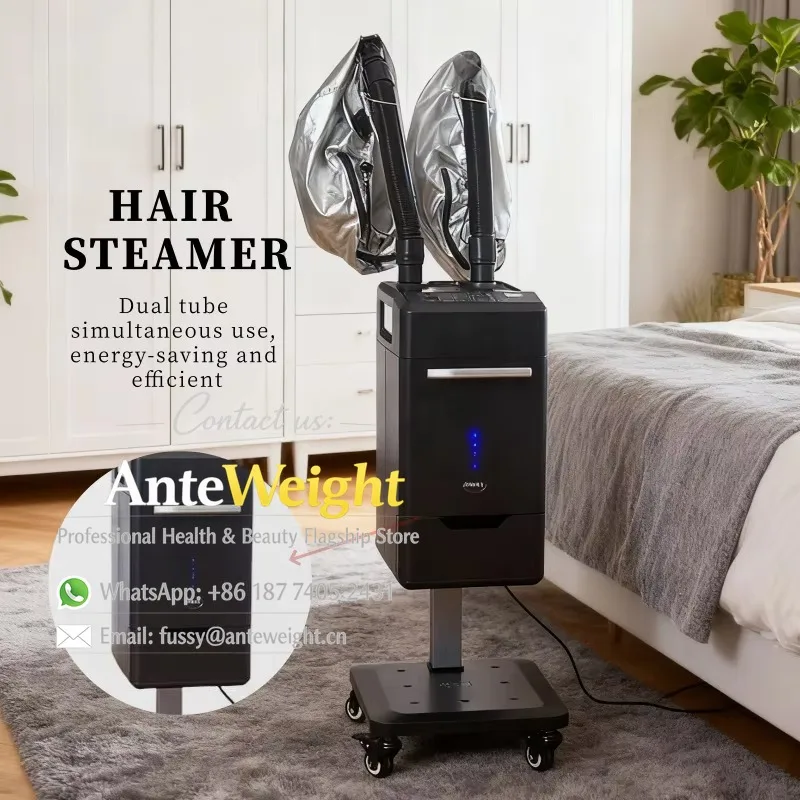 Professional Nano Mist Hair Steamer 2 Person Double Steam Pipe Beauty Salon Barbershop Hair Scalp Ozone Care Machine with Cap