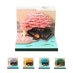 Omoshiroi Block 2024Calendar Mini Note Treehouse Miniatures 3D Paper Memo Pad With Led Note Blocks Sticky Notes Christmas Gift