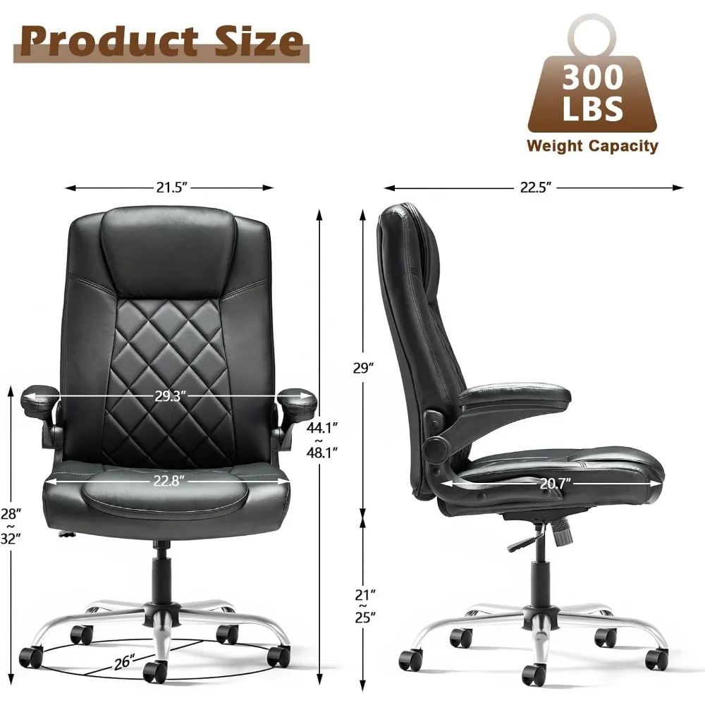 Ergonomic Adjustable PU Leather Computer Chair with Lumbar Support and Flip-Up Arms for Home Office Desk Managers