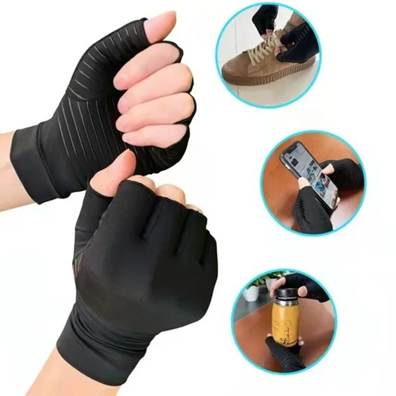 Copper Compression Arthritis Gloves Black Hand Gloves Hand Wrist Support Non-Slip Unisex Gloves Finger Joint Wrist Pain Relief