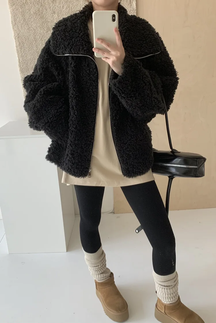 Casacos de pele femininos 2025 inverno nova moda estilo solto outwears grosso casacos e jaquetas de lã quente