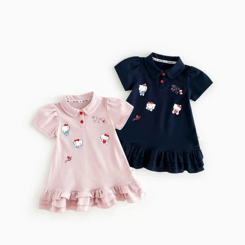 

Kawaii Hello Kitty Girl Spring Dress Children's Summer New 2025 Girls Cute Trend Dresses Sanrio 2025 Sweater Little Girl Clothes