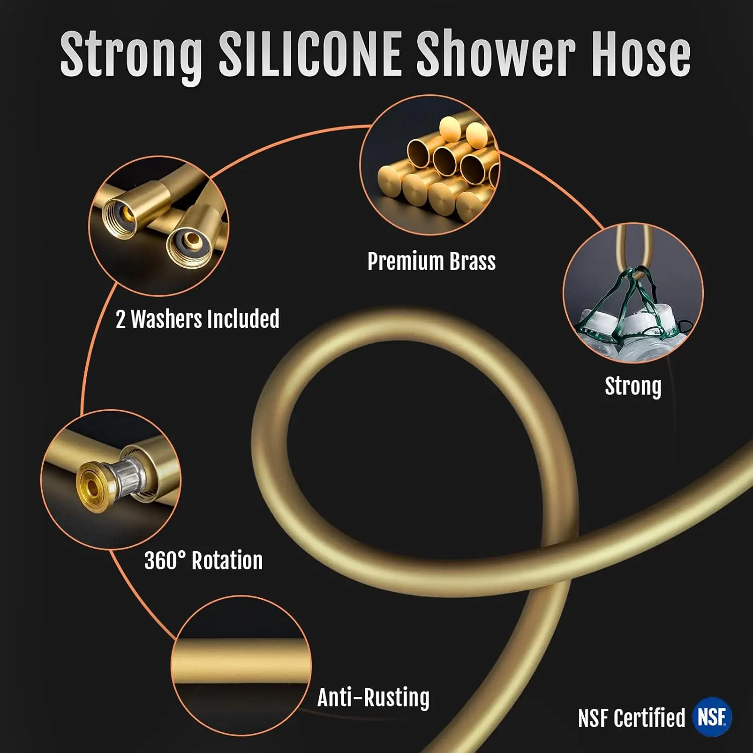 Briskspring 1.5m/1.75m Silicone Handheld Shower Head Shower Hose NSF cUPC Certified Super Flexible Anti-Twist Plumbing Pipe