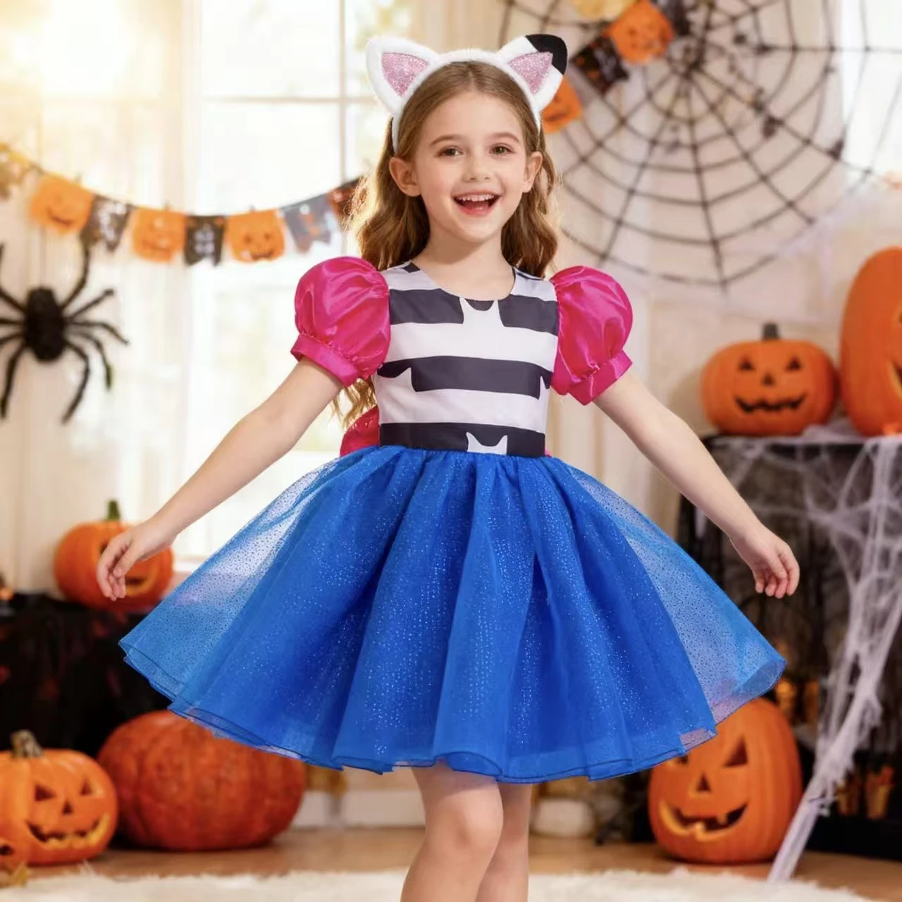 Детское платье принцессы для косплея Gabby Dollhouse для девочек, детское тюлевое платье с пышными рукавами и бантом для карнавала, Хэллоуина, дня рождения, наряд