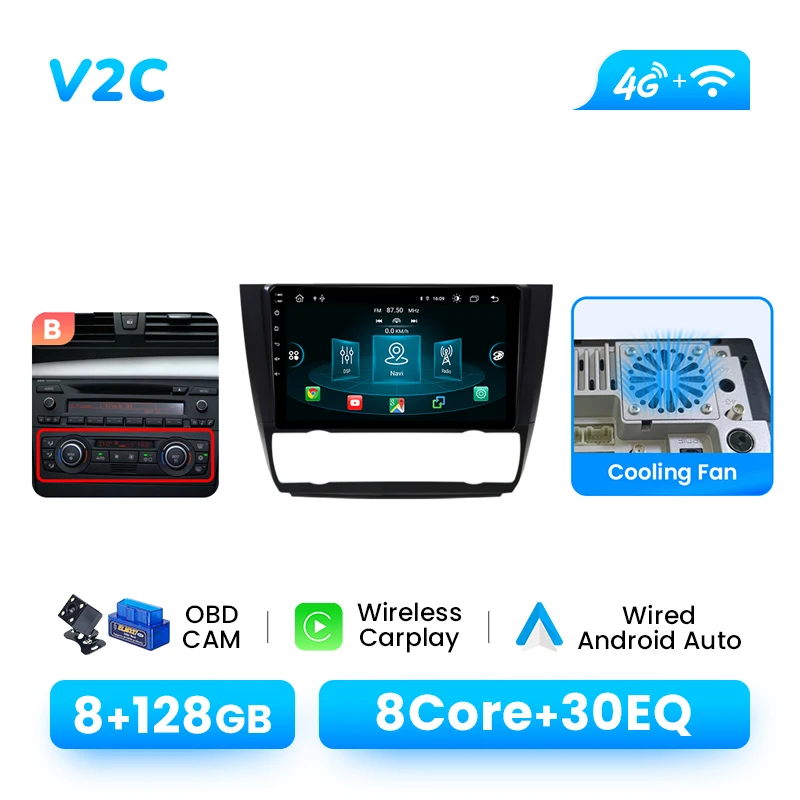 AI Voice Draadloze Carplay 8 + 128GB Autoradio Multimedia Voor BMW 1-Serie E88 E82 E81 E87 2004-2011 Android Navigatie GPS 4G Wifi