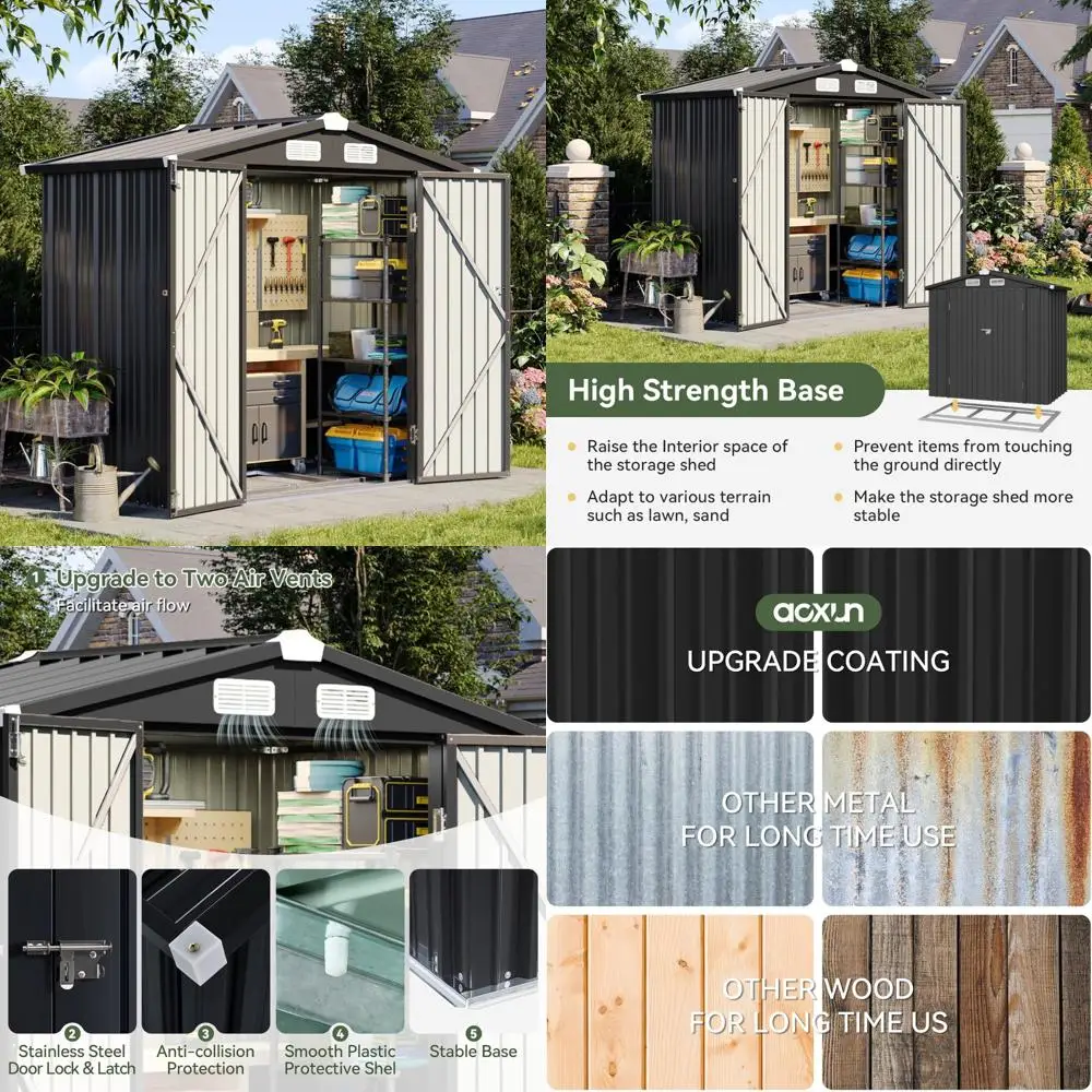 Capannone portaoggetti da esterno Capannone da giardino in metallo da 6x3,9 piedi con ante bloccabili, ideale per attrezzi, biciclette, cortile, soluzioni di stoccaggio nel patio