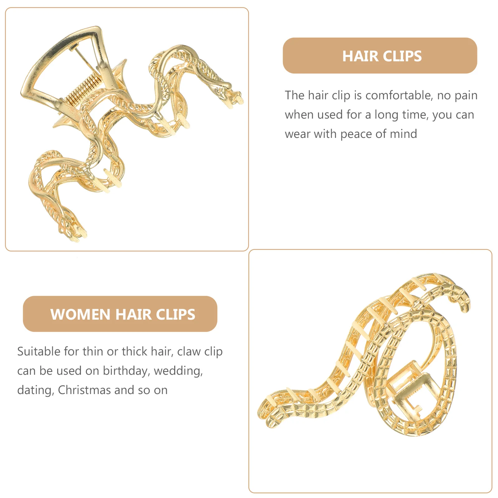 

4 шт. Зажим для змеиных когтей Рыба-паук Металлические заколки для волос для женщин Большие густые волосы Прочная сильная фиксация Удобное использование для свадебной вечеринки