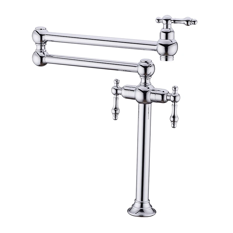 Single Hole Kitchen Folding Sink Faucet Deck Mounted Pot Filler Taps Modern Double Handle Hot and Cold Mixer Tap Chrome