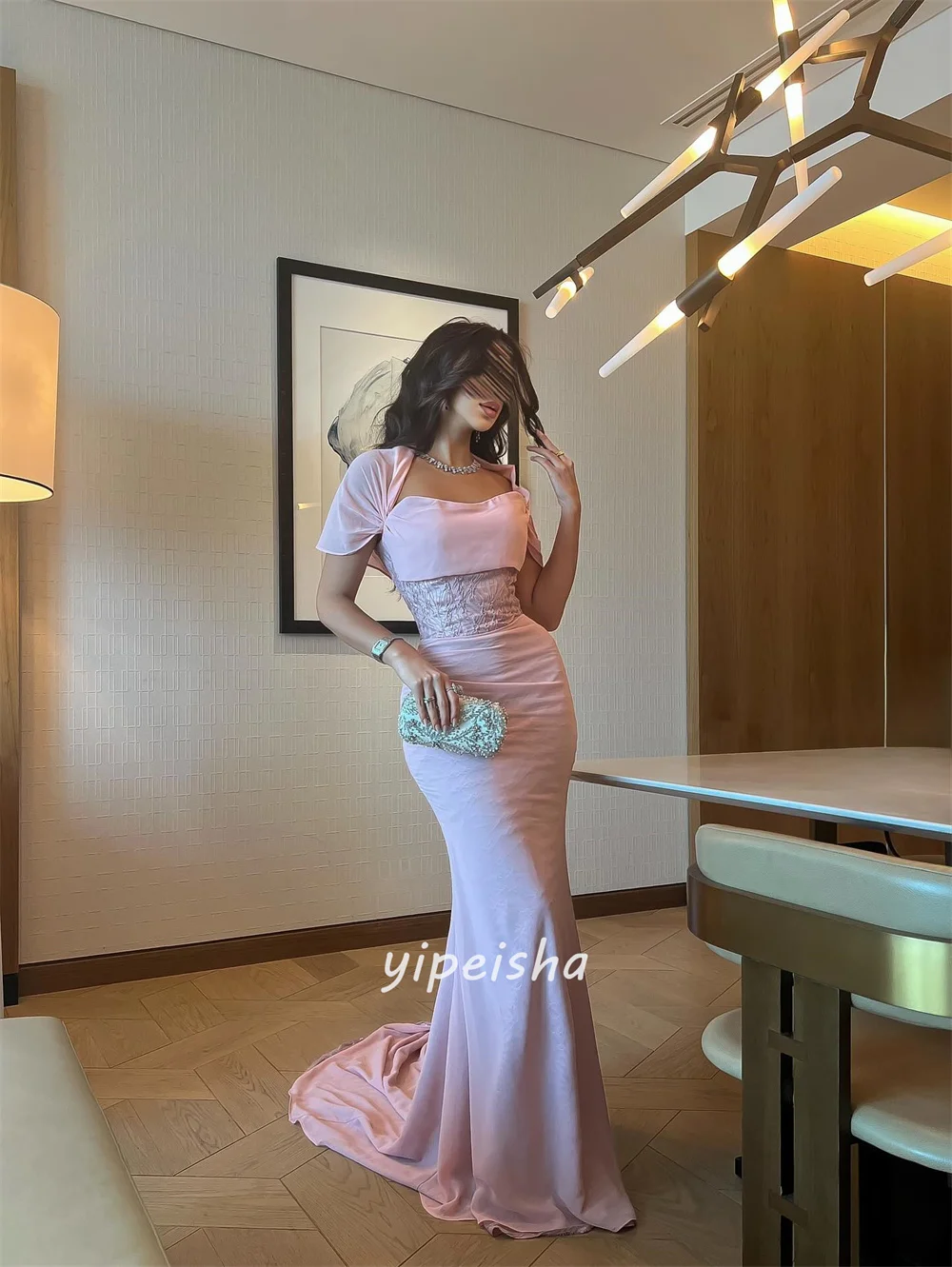 Customized Modern Style Classic Ruched Pleat Mermaid Scoop Neck Long Dresses Bespoke Occasion Dresses Sizes Available Intricate