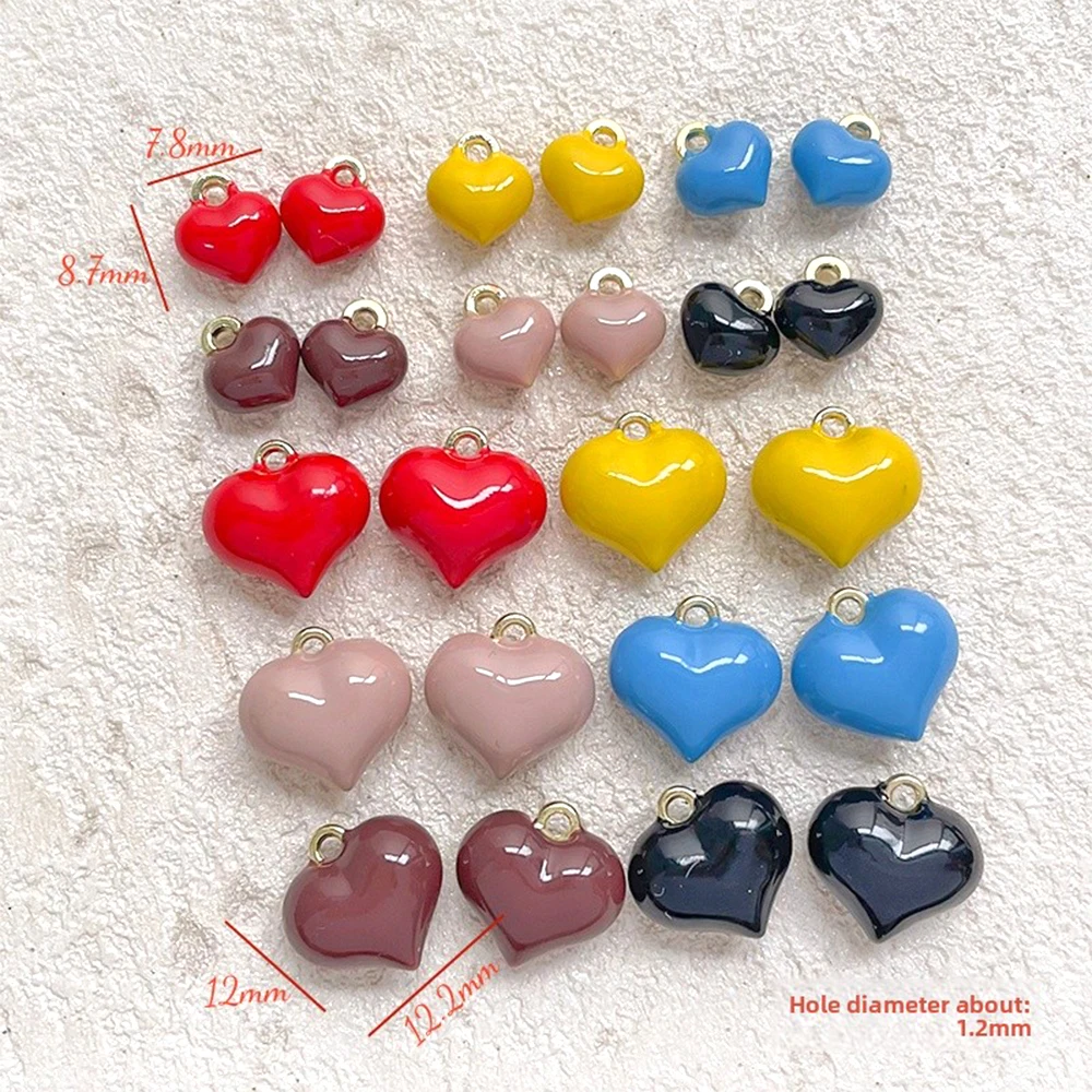 6 Pieces Alloy Drip Oil Paint Solid Color Symmetrical Heart-shaped Pendant DIY Makes Fashionable Jewelry Accessory Materials