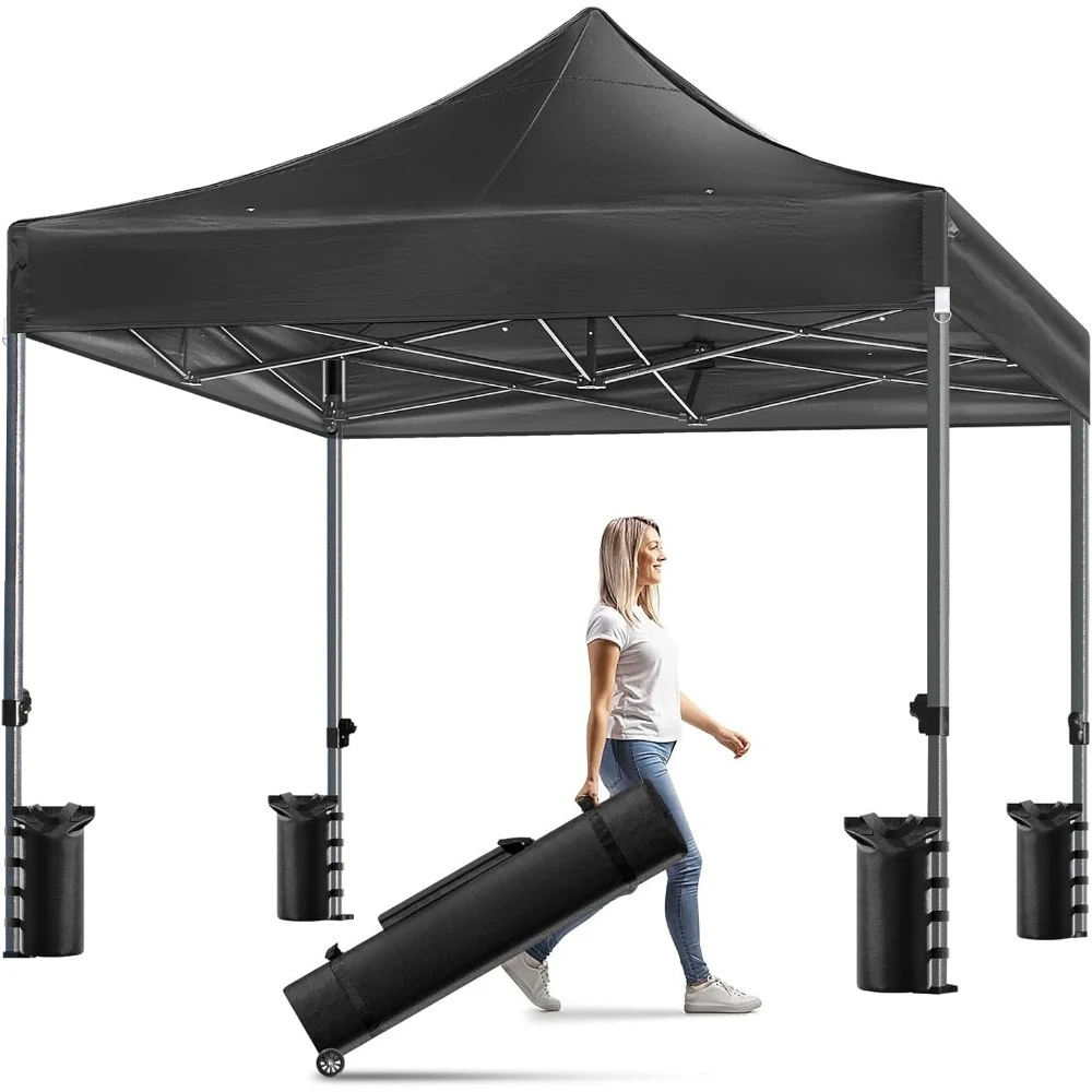 Tente à baldaquin pop-up commerciale 10x10 avec 4 poids auvent et 8 trous de drainage – Tente extérieure toutes saisons