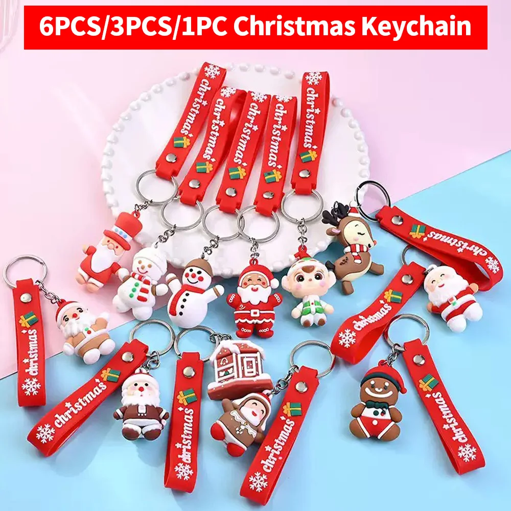 6PCS/3PCS/1PC Santa Claus Snowman 3D Soft Plastic Doll Bag Pendant Keychain - Christmas Children's Gift