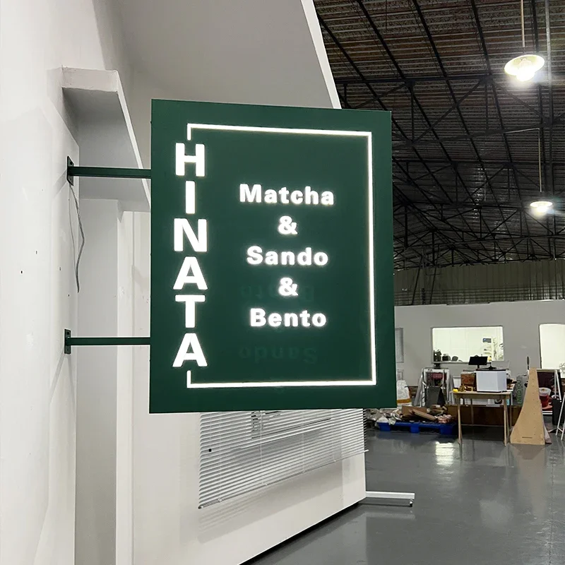 

Outdoor Rainproof Double-sided Side Hung Stainless Steel Hollow Light Box LED Illuminated Advertising logo Customization