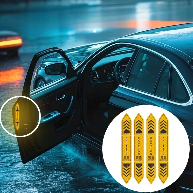 4-Piece Night Reflective Car Door Opening Warning Stickers, Decorative Body Reflective Sheets