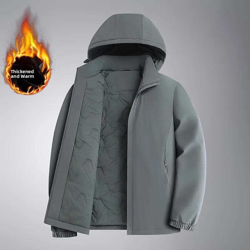 Men's Casual Hooded Cotton Jacket Large Size Removable Hat Loose Fit Warm Outerwear Fashionable Urban Style Long Sleeve Zipper
