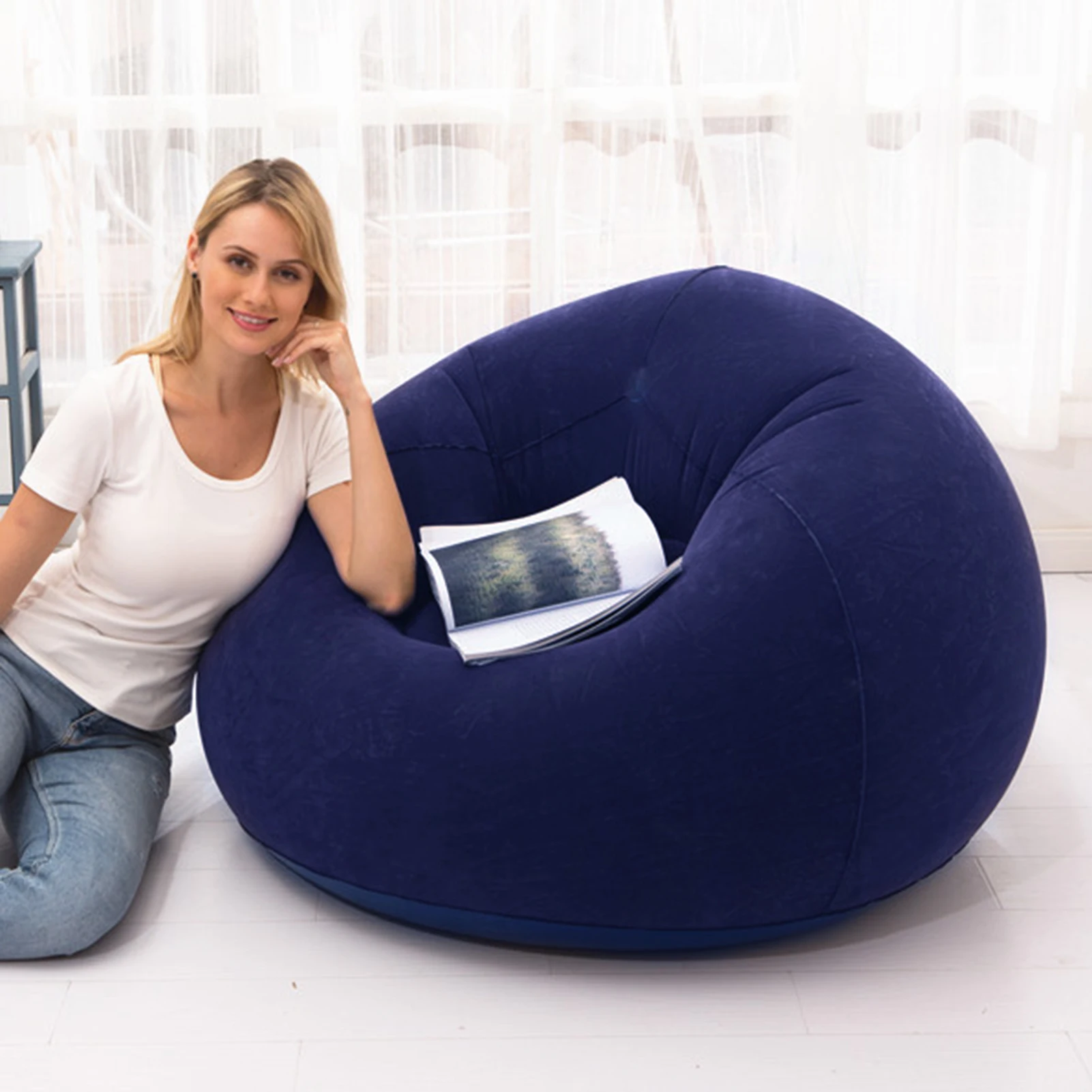 Lazy Inflatable Sofa Chairs Air Soft Cloth Bean Bag Couch Lounger Seat Tatami Living Room Leisure Sofa Furniture